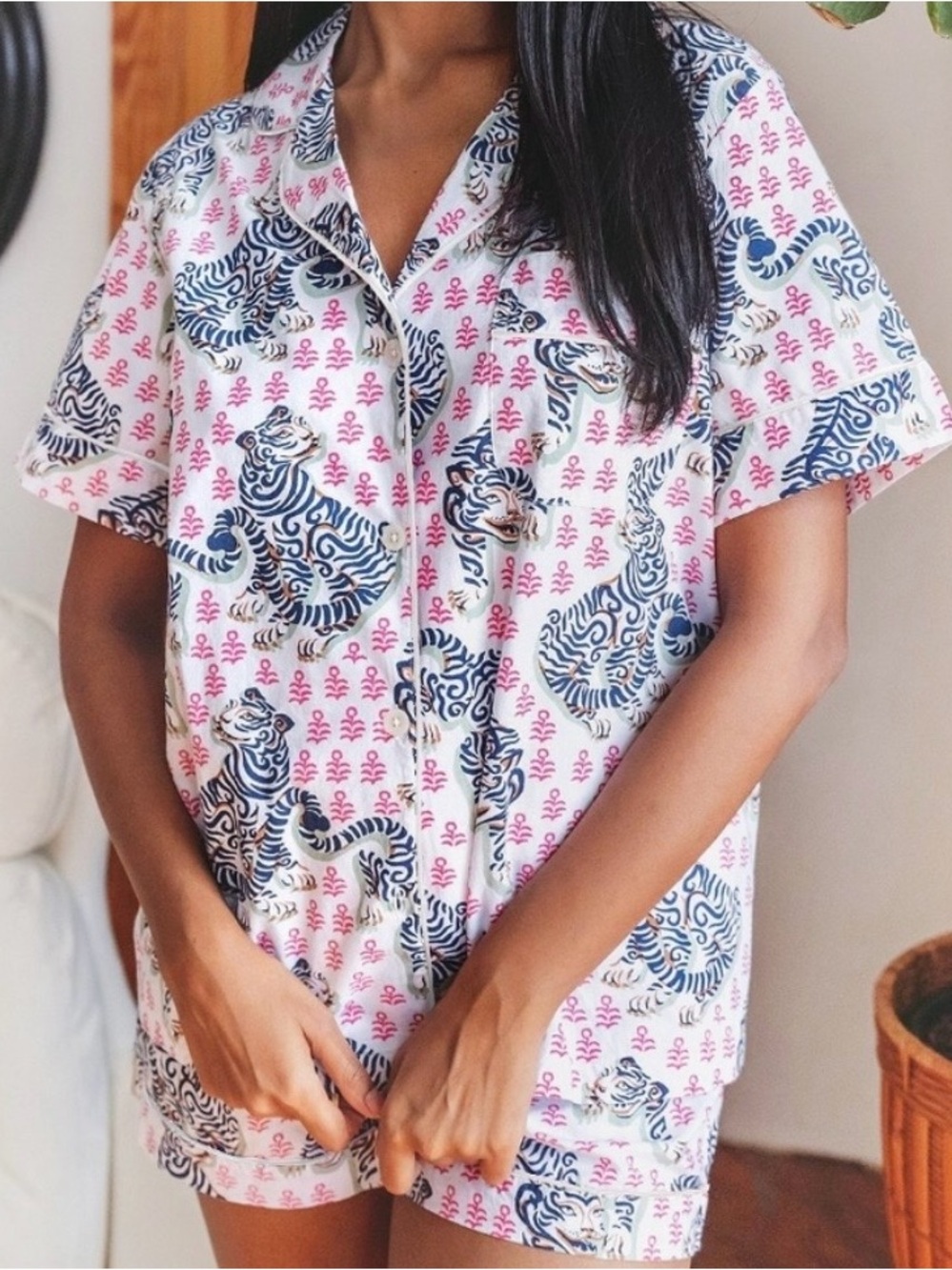 Printfresh Tiger Queen Women’s Short Sleeve Cotton PJ Set Small